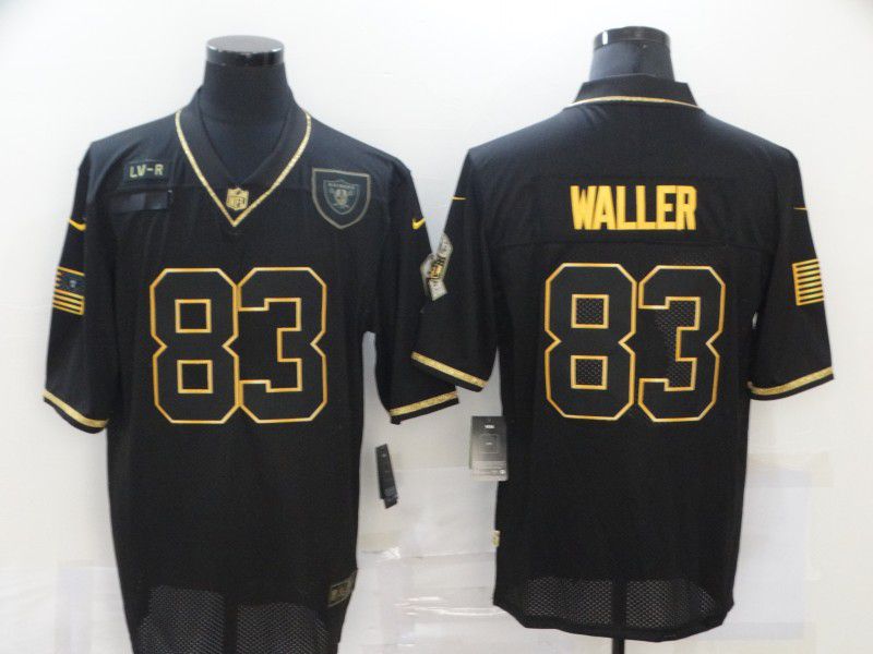 Men Oakland Raiders 83 Waller Black Retro Gold Lettering 2020 Nike NFL Jersey